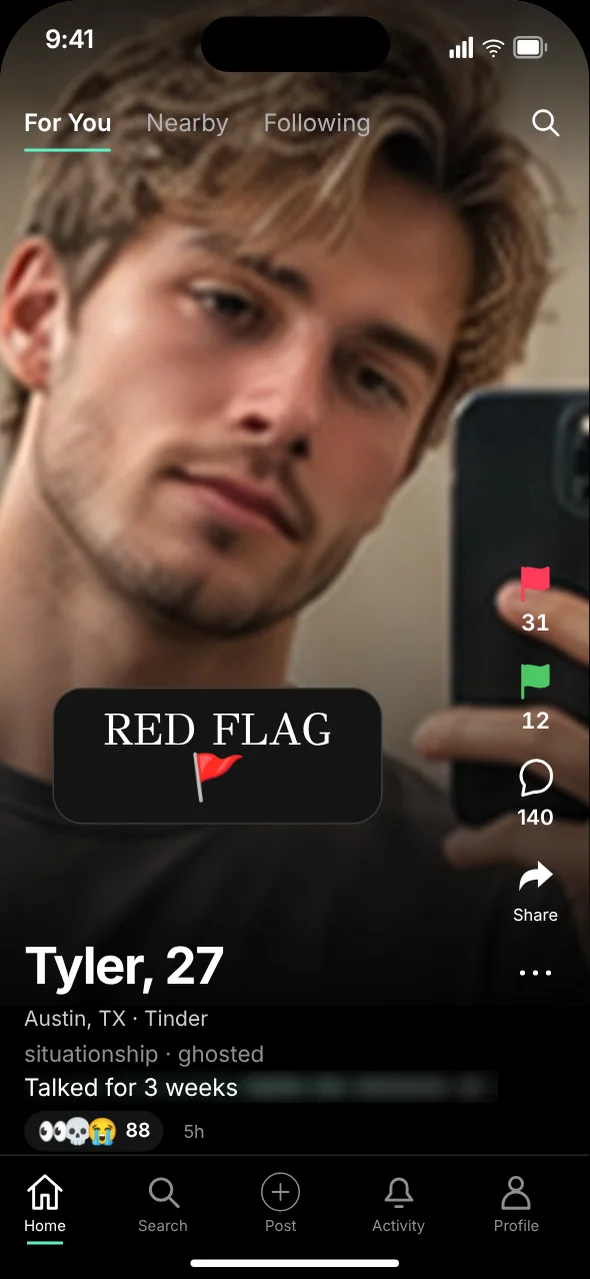 A post in the Clairitea feed marked as a red flag