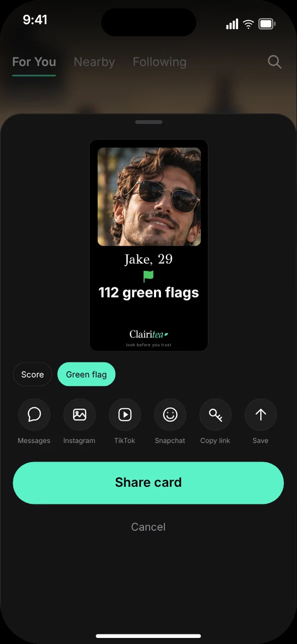 A share card for a person page